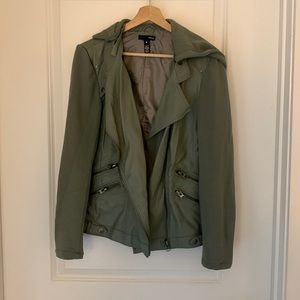 Green faux leather jacket with hoodie